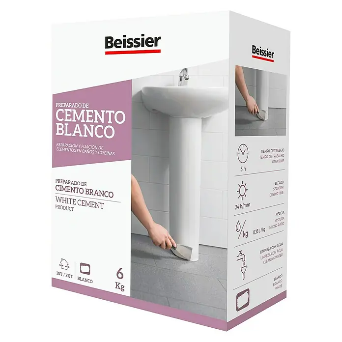 Beissier Cemento blanco - 6 kg - Imagen del producto de cemento blanco Beissier, ideal para fijar elementos en baños y cocinas, paquete de 6 kg.