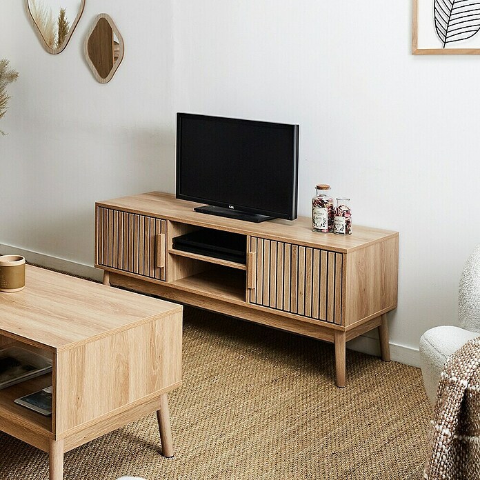 Home Deco Factory Klaus Mueble para TV (L x An x Al: 40 x 117 x 48 cm, Marrón, Diseño acanalado) | BAUHAUS