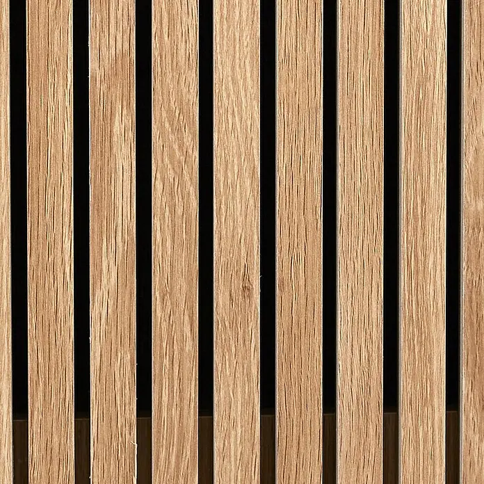Home Deco Factory Klaus Mueble para TV - L x An x Al: 40 x 117 x 48 cm, Marrón, Diseño acanalado - Paneles de madera con estructura de listones y espacios oscuros crean un diseño de pared moderno y natural.
