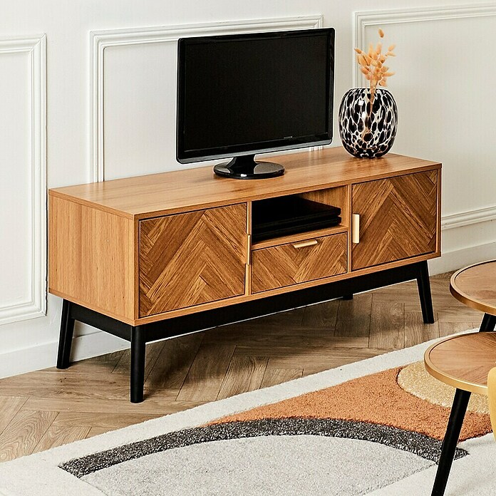 Home Deco Factory Felix Mueble para TV (L x An x Al: 40 x 110 x 48 cm, MDF, Acabado en espiga) | BAUHAUS