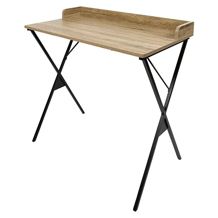Home Deco Factory Loka Mesa de escritorio - L x An x Al: 48 x 80 x 80 cm, Marrón/Negro, MDF/Metal - Elegante escritorio de madera marrón con patas metálicas negras minimalistas. Diseño elegante y moderno, ideal para cualquier espacio de trabajo.