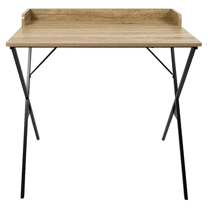 Home Deco Factory Loka Mesa de escritorio - L x An x Al: 48 x 80 x 80 cm, Marrón/Negro, MDF/Metal - La mesa plegable con tablero de madera es un complemento práctico y elegante para cualquier estancia, ideal para pisos pequeños.