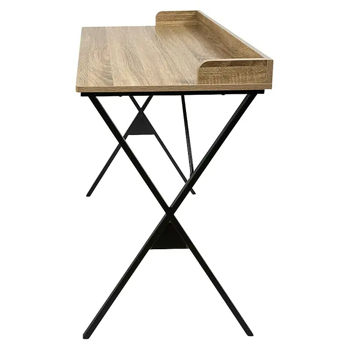Home Deco Factory Loka Mesa de escritorio - L x An x Al: 48 x 80 x 80 cm, Marrón/Negro, MDF/Metal - Una mesa de madera con un práctico compartimento y una estructura metálica negra resistente. Ideal para espacios pequeños y uso flexible.