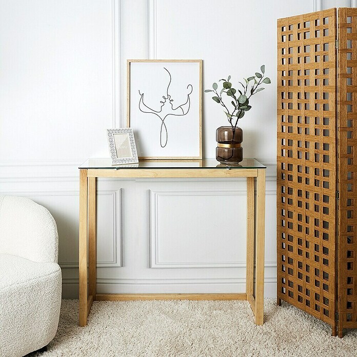 Home Deco Factory Mesa auxiliar (L x An x Al: 32 x 100 x 87 cm, Vidrio templado/Madera de hevea) | BAUHAUS