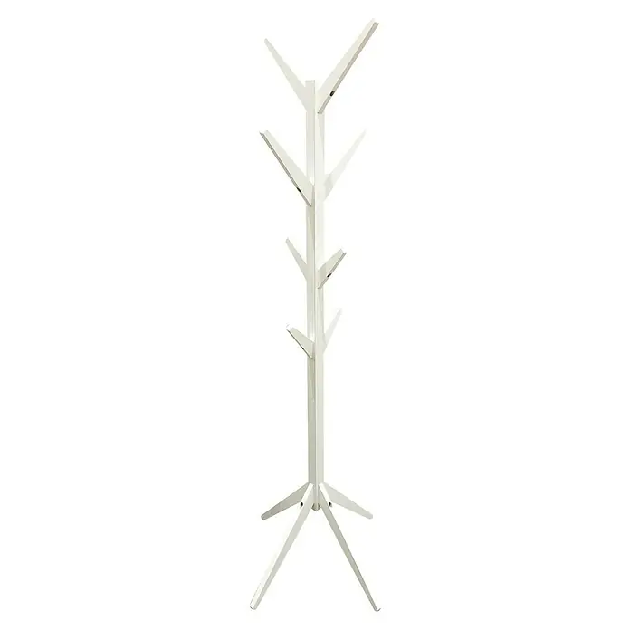 Home Deco Factory Perchero de pie - Altura: 177,5 cm, Número de ganchos: 8 ud., Blanco - Moderno perchero blanco con ganchos para guardar chaquetas y abrigos en el recibidor.