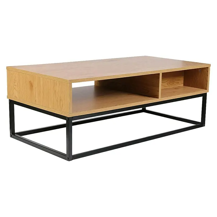 Home Deco Factory Abbot Conjunto mueble de salón - 3 pzs., Marrón/Negro - Elegante aparador de madera con estructura minimalista de metal negro. Ideal para espacios modernos, con gran capacidad de almacenamiento.