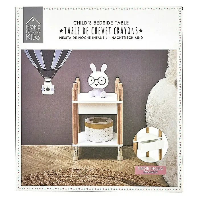 Home Deco Kids Conjunto de muebles Lápiz - 5 pzs., Blanco/Beige, Específico para: Niños de 3 a 5 años - Mesita de noche infantil "Crayons" con dos estantes y un cajón, ideal para la habitación infantil.