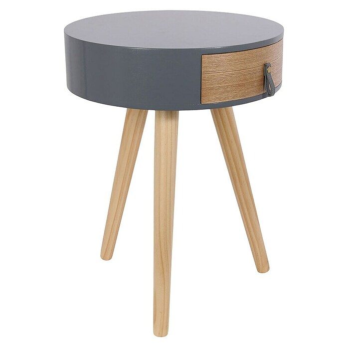 Home Deco Factory Mesa auxiliar (Ø x Al: 35 x 46,5 cm, Gris/Madera, Número de cajones: 1 ud.) | BAUHAUS