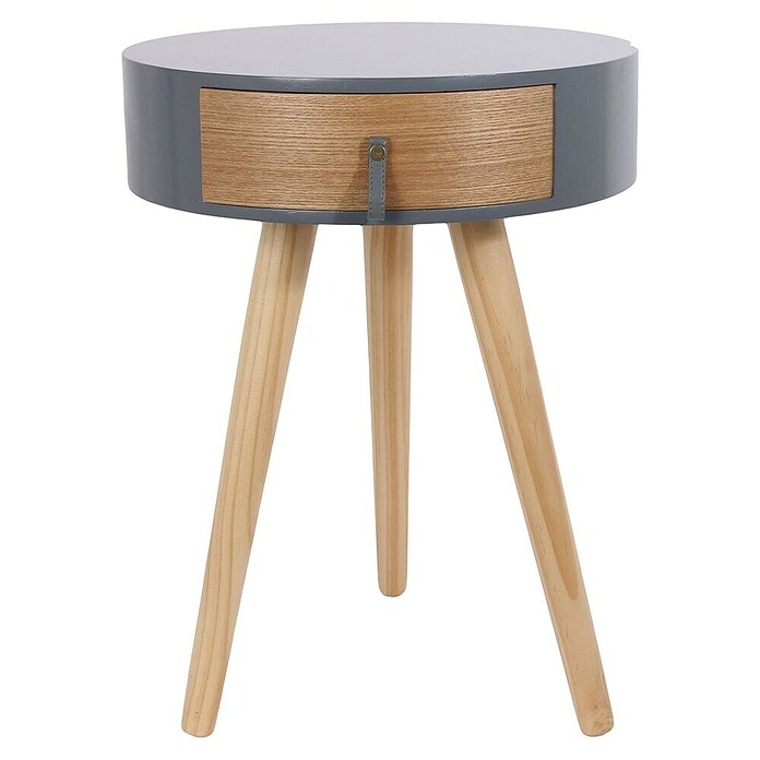 Home Deco Factory Mesa auxiliar (Ø x Al: 35 x 46,5 cm, Gris/Madera, Número de cajones: 1 ud.) | BAUHAUS