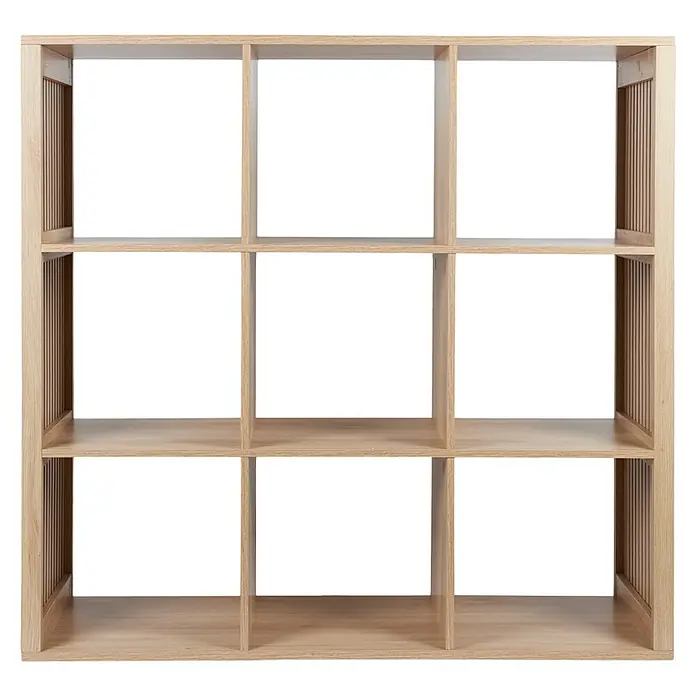 Home Deco Factory Klaus Estantería de madera - L x An x Al: 32 x 102 x 99 cm, Marrón, Diseño acanalado - Estantería de madera clara con nueve compartimentos, ideal para el almacenamiento y la organización en el salón.
