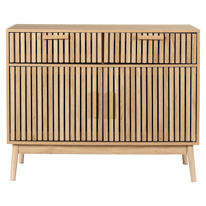 Home Deco Factory Klaus Aparador (L x An x Al: 35 x 100 x 80 cm, Marrón, Número de cajones: 2 ud., Número de puertas: 2 ud., Diseño acanalado) | BAUHAUS