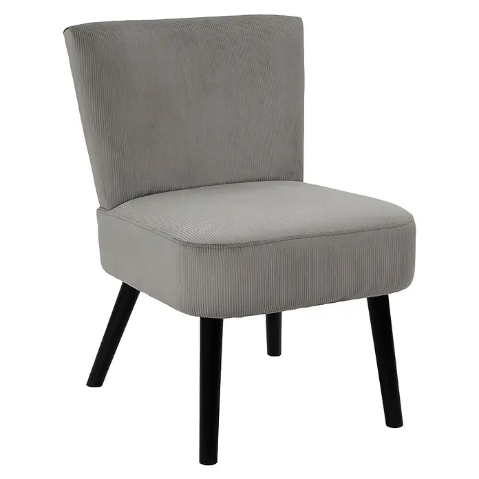 Home Deco Factory Giulia Silla - L x An x Al: 55 x 68 x 76 cm, Gris - Silla de pana gris con patas negras, ideal para salón o dormitorio. La silla ofrece comodidad y estilo en un diseño moderno.