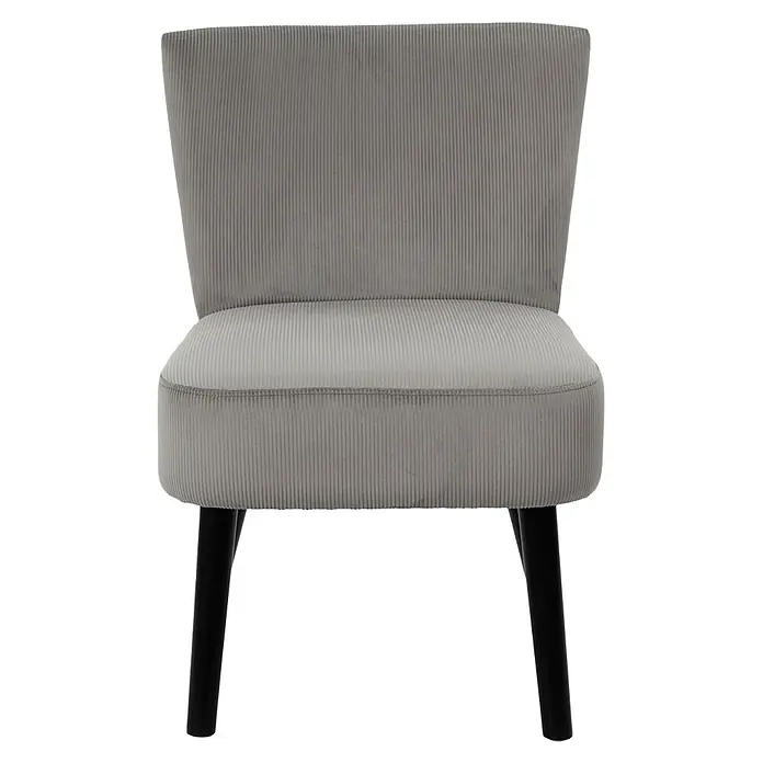 Home Deco Factory Giulia Silla - L x An x Al: 55 x 68 x 76 cm, Gris - Primer plano de una silla de pana gris con patas de madera oscura, que proporciona un toque elegante y moderno a cualquier habitación.