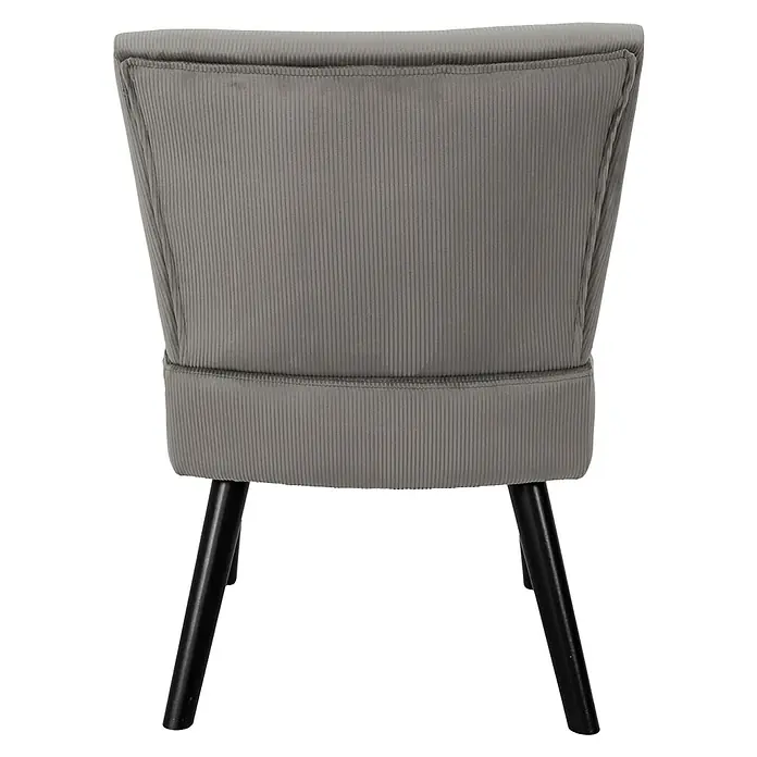 Home Deco Factory Giulia Silla - L x An x Al: 55 x 68 x 76 cm, Gris - Vista posterior de una silla de pana gris con patas negras, que ofrece una opción de asiento moderna y cómoda para cualquier habitación.