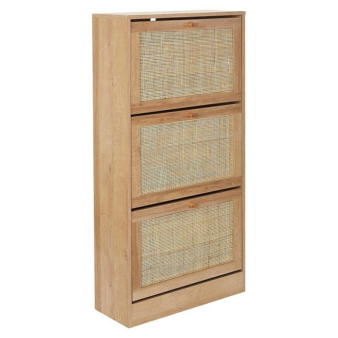 Home Deco Factory Bali Zapatero (L x An x Al: 24 x 60 x 113 cm, Marrón, Número de compartimentos: 3 ud., Con ratán trenzado) | BAUHAUS