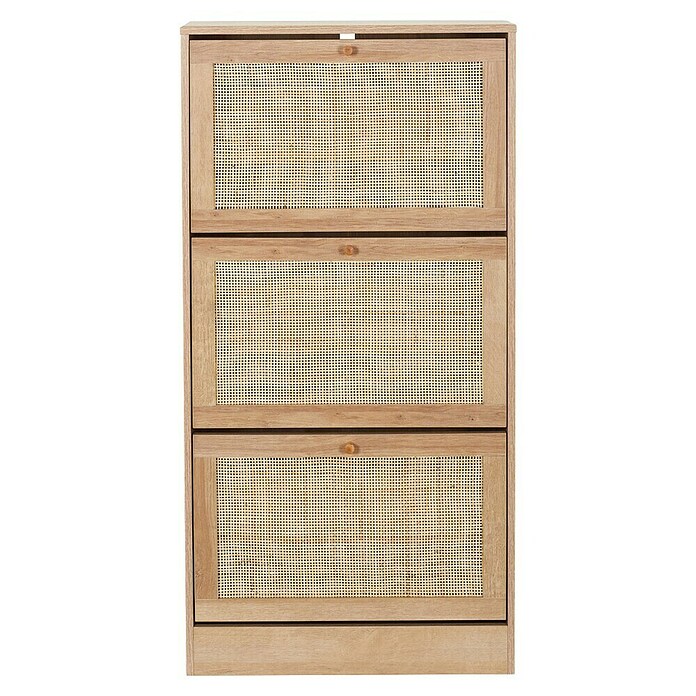 Home Deco Factory Bali Zapatero (L x An x Al: 24 x 60 x 113 cm, Marrón, Número de compartimentos: 3 ud., Con ratán trenzado) | BAUHAUS