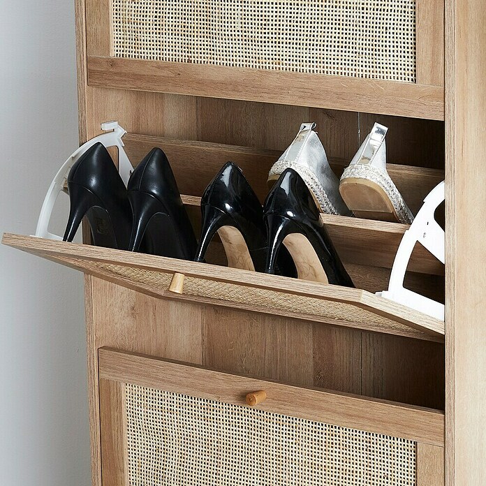 Home Deco Factory Bali Zapatero (L x An x Al: 24 x 60 x 113 cm, Marrón, Número de compartimentos: 3 ud., Con ratán trenzado) | BAUHAUS
