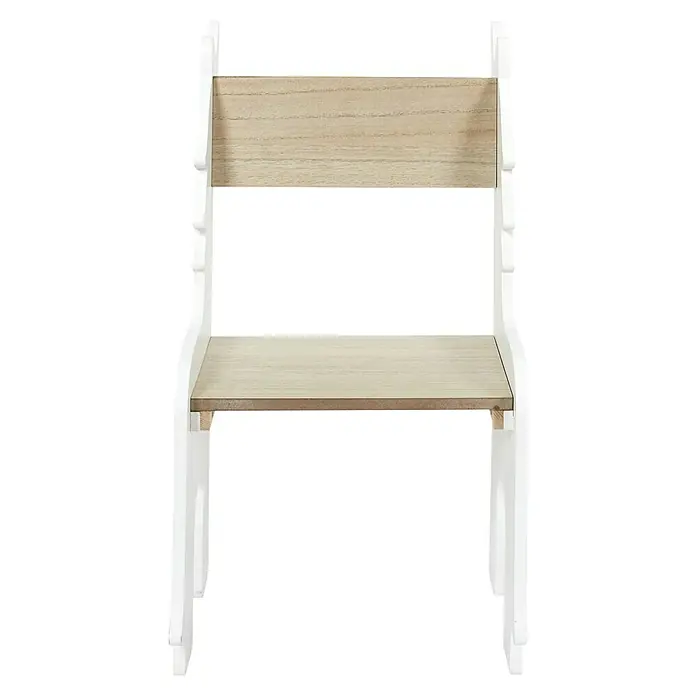 Home Deco Kids Silla Unicornio - Blanco/Madera, Específico para: Niños pequeños - Primer plano de un banco de madera blanco con detalles en marrón claro. El mueble irradia una estética moderna y minimalista.