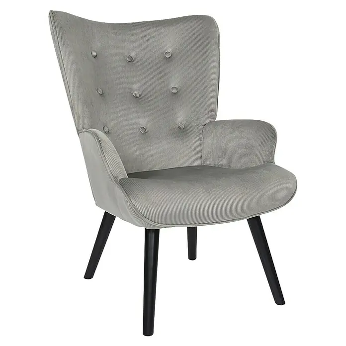 Home Deco Factory Giulia Sillón - L x An x Al: 75 x 68 x 96 cm, Gris - Sillón gris con botones y patas negras. El tejido de pana le da al sillón un aspecto acogedor. Ideal para la sala de estar y el dormitorio.