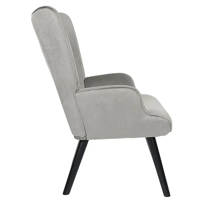Home Deco Factory Giulia Sillón - L x An x Al: 75 x 68 x 96 cm, Gris - Una elegante silla de pana gris con reposabrazos y patas negras elegantes, perfecta para espacios de vida modernos.