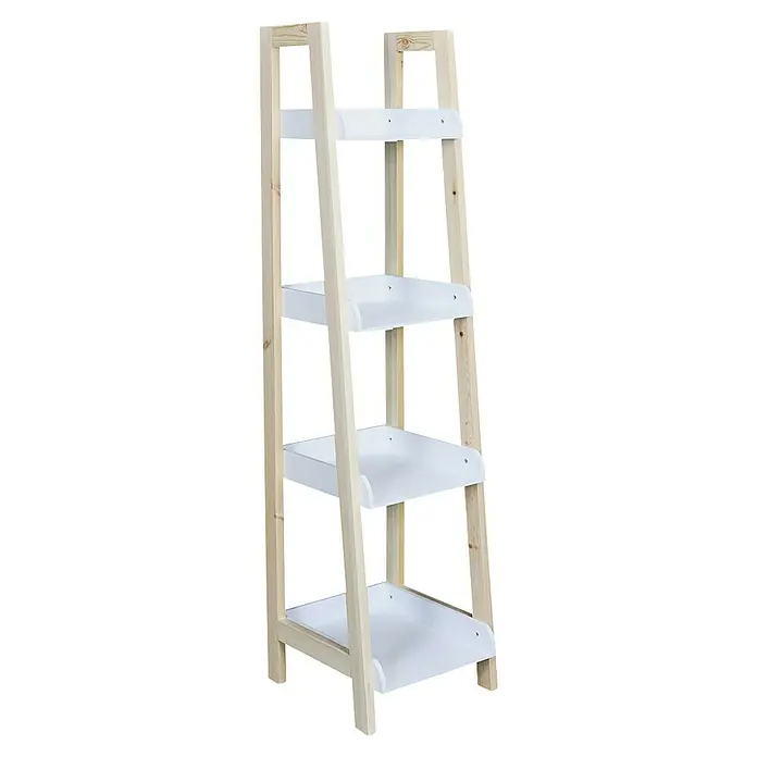 Home Deco Kids Estantería de madera - MDF, Blanco/Natural, Específico para: Niños de 3 a 5 años - Estantería de madera clara con cuatro estantes blancos, ideal para baño o habitación infantil. La estantería es muy práctica.