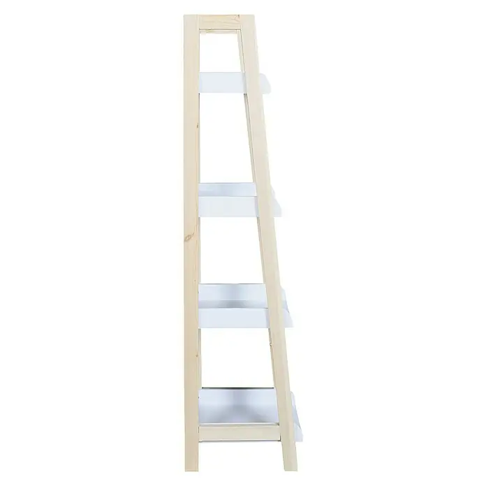Home Deco Kids Estantería de madera - MDF, Blanco/Natural, Específico para: Niños de 3 a 5 años - Una estantería de madera natural con cuatro estantes blancos, perfecta para soluciones de almacenamiento elegantes y diseño interior moderno.