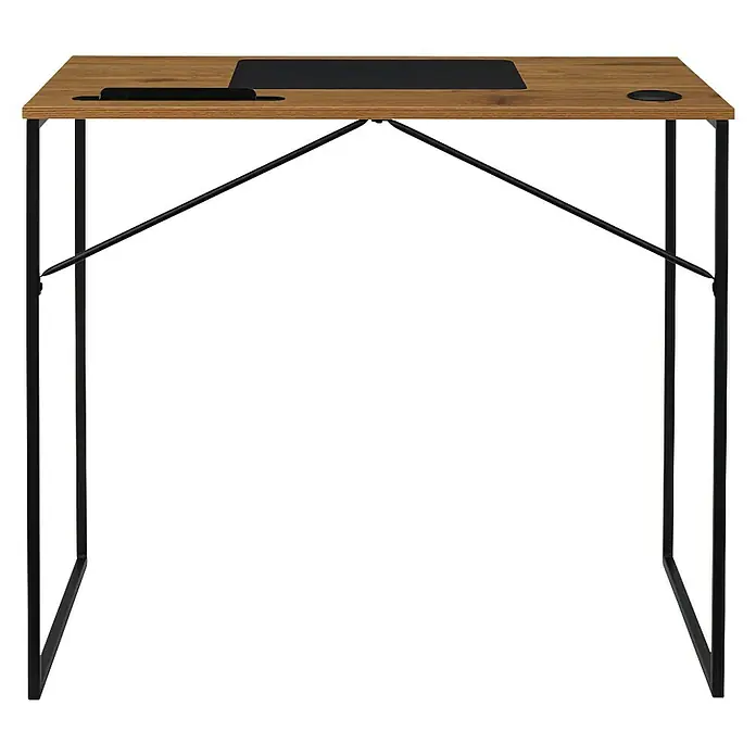 Home Deco Factory Mesa de escritorio Link - L x An x Al: 50 x 90 x 76 cm, Marrón/Negro - Escritorio moderno con tapa de madera y estructura metálica negra. Diseño elegante ideal para oficina o estudio.