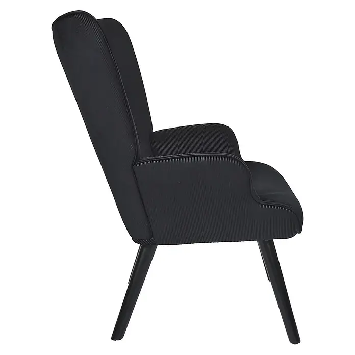 Home Deco Factory Giulia Sillón - L x An x Al: 75 x 68 x 96 cm, Negro - Sillón negro con textura acanalada y patas elegantes y oscuras. Una pieza de mobiliario cómoda y con estilo para la vida moderna.