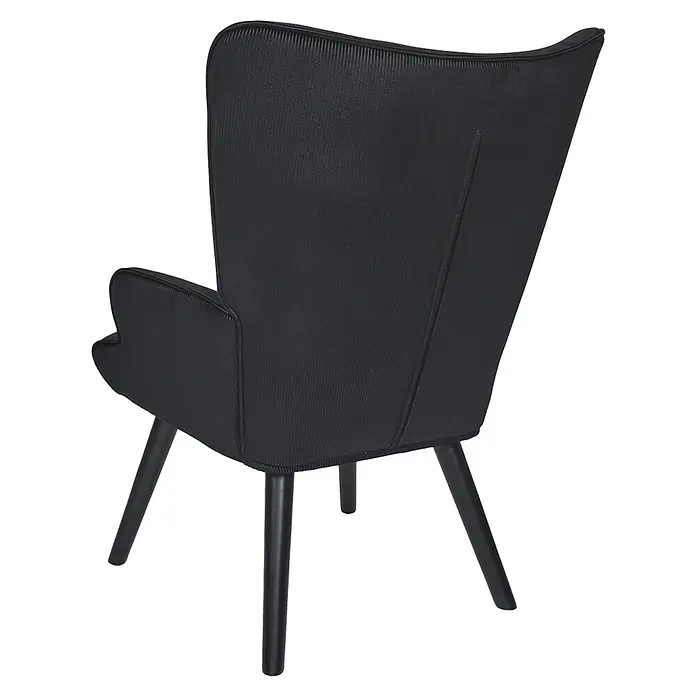 Home Deco Factory Giulia Sillón - L x An x Al: 75 x 68 x 96 cm, Negro - Primer plano de un elegante sillón negro con patas metálicas delgadas, ideal para espacios modernos.