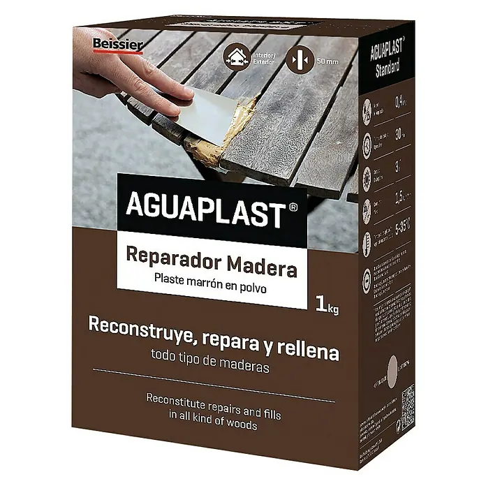 Beissier Aguaplast Plaste reparador madera - Marrón claro, 1 kg - Aguaplast Reparador de madera para parches y restauración de superficies de madera. Fácil de usar, perfecto para interior y exterior.