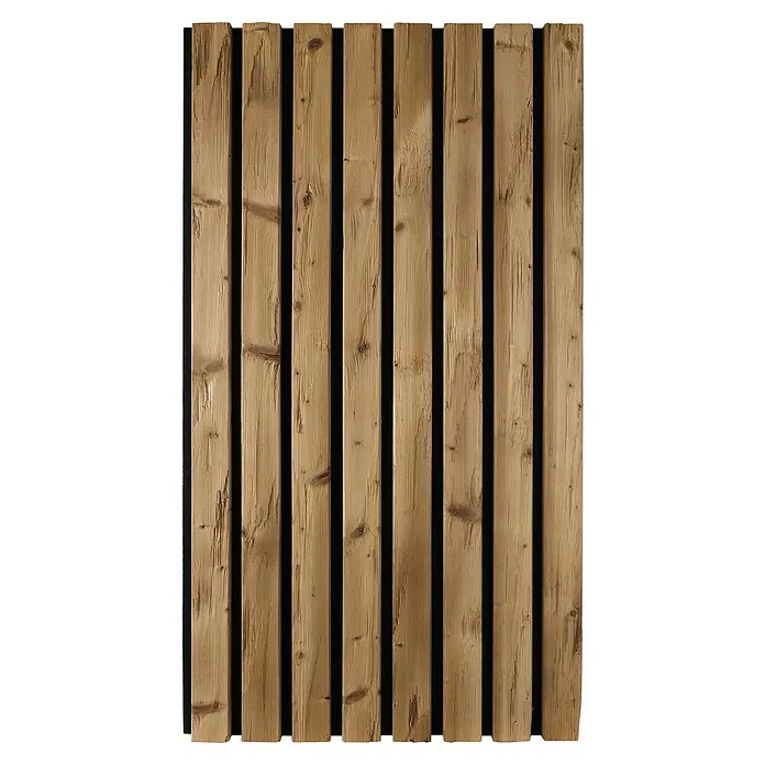 Akustikpaneel Outdoor HydroLine - Braun, 2.400 x 561 x 28 mm - Holzpaneele mit rustikaler Maserung und dunklen Zwischenräumen. Ideal für Wandverkleidung und dekorative Zwecke im Innenbereich.