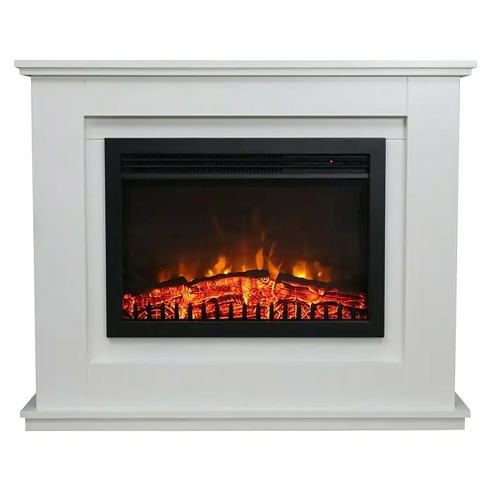 Focalpoint Chimenea eléctrica Medford - Blanco, 2.000 W, 27,5 x 98 x 81 mm - Chimenea eléctrica blanca con llamas simuladas. El marco de la chimenea es sencillo, el fuego crea un ambiente acogedor.