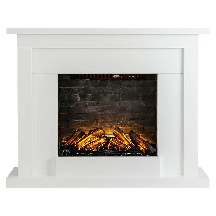 Focalpoint Chimenea eléctrica Atherstone Slate - Blanco, 2.000 W, 24 x 100 x 80 cm - Elegante conjunto de chimenea eléctrica blanca con efecto de llama realista. Crea un ambiente cálido y acogedor en cualquier habitación.