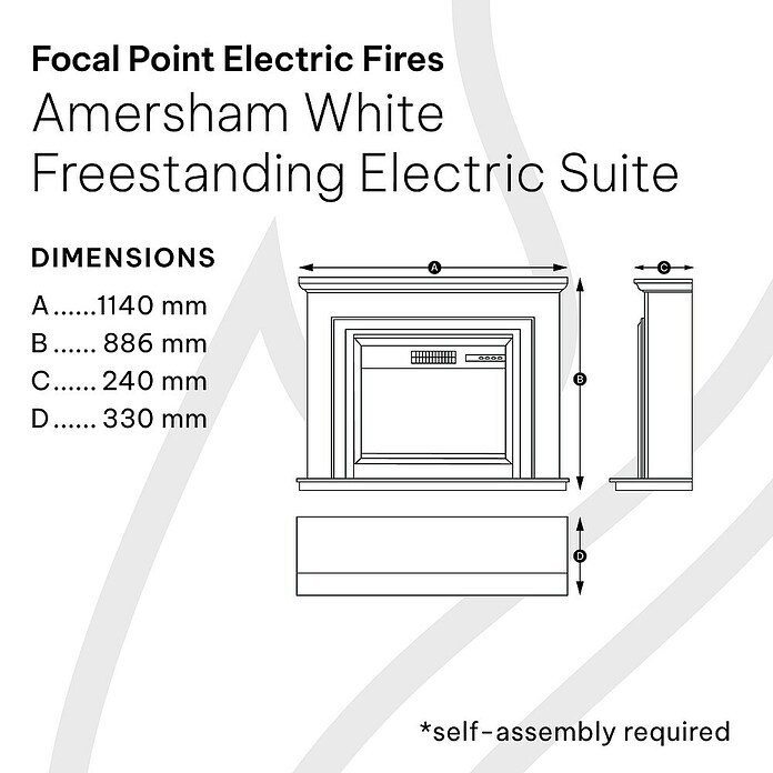 Focalpoint Chimenea eléctrica Amersham (2.000 W, Blanco, 33 x 114 x 88,6 cm) | BAUHAUS
