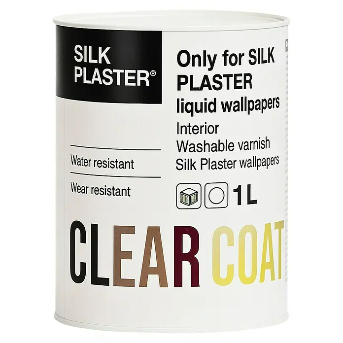 Silk Plaster Barniz lavable Clear Coat - 1 l, Transparente - Bote de barniz transparente Silk Plaster para papel pintado líquido. Resistente al agua y al desgaste, interior. 1L.