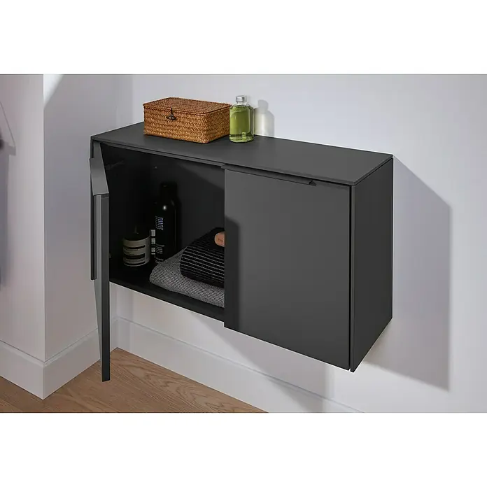 Villeroy & Boch Subway 3.0 Seitenschrank - B x T x H: 72,8 x 25,6 x 42,3 cm, Graphite, DIN Anschlag: Links/Rechts, Farbe Griff: Monochrom - Stilvoller, dunkler Hängeschrank mit Ablagefläche für Badutensilien und Dekorationsobjekte. Praktische Aufbewahrungslösung mit modernem Design.