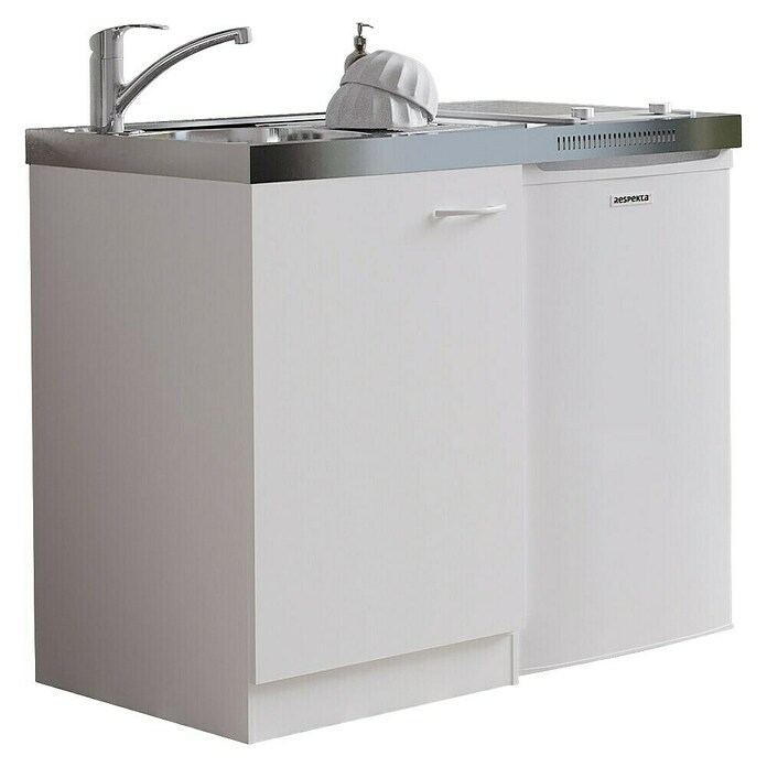 Respekta Miniküche Pantry MK100WC (100 cm, Mit Glaskeramikkochfeld + Kühlschrank, Weiß)