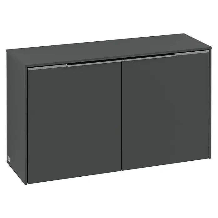 Villeroy & Boch Subway 3.0 Seitenschrank - B x T x H: 72,8 x 25,6 x 42,3 cm, Graphite, DIN Anschlag: Links/Rechts, Farbe Griff: Monochrom - Ein modernes Sideboard in Dunkelgrau mit zwei Türen und eleganten, schmalen Griffen. Perfekt für stilvolle Wohnräume.