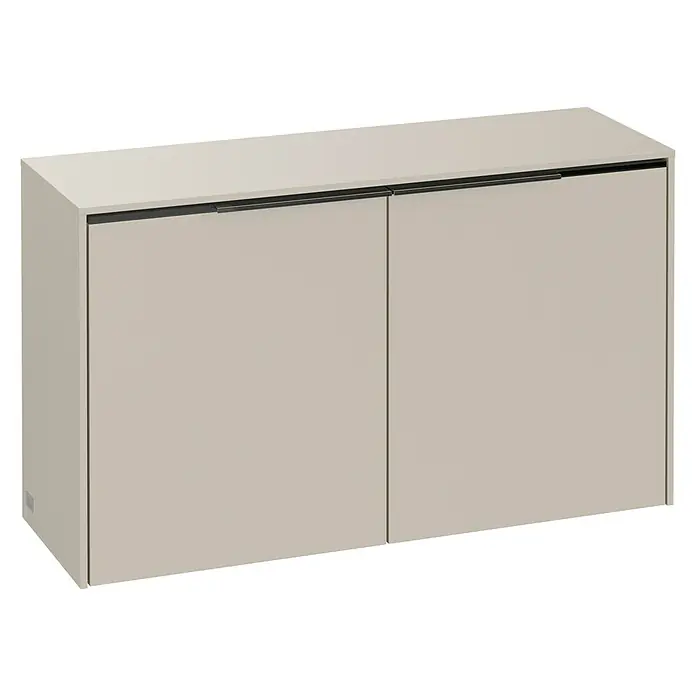 Villeroy & Boch Subway 3.0 Seitenschrank - B x T x H: 72,8 x 25,6 x 42,3 cm, Cashmere Grey, DIN Anschlag: Links/Rechts, Farbe Griff: Monochrom - Elegantes Sideboard in neutralem Farbton mit minimalistischen schwarzen Griffen. Ideal für moderne Wohnräume und stilvolle Aufbewahrung.