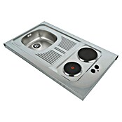 Respekta Miniküche Pantry100 (100 cm, Mit Duo-Kochmulde + Kühlschrank, Weiß)