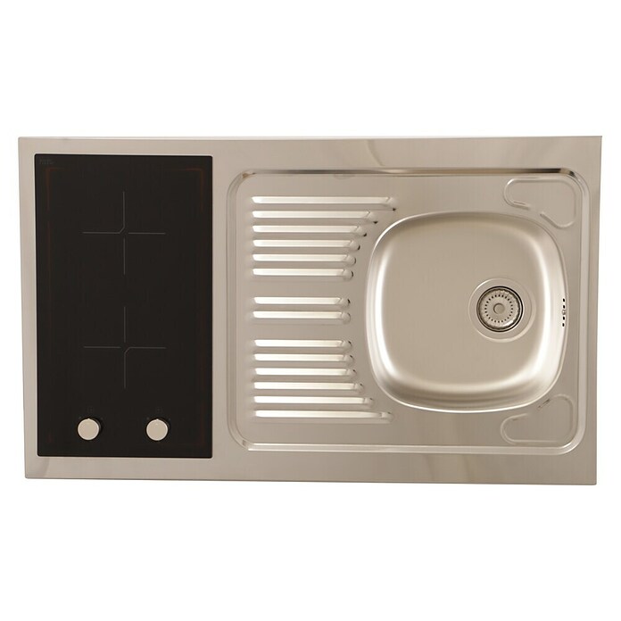 Respekta Miniküche Pantry MK100WC (100 cm, Mit Glaskeramikkochfeld + Kühlschrank, Weiß)