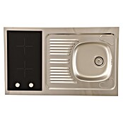 Respekta Miniküche Pantry MK100WC (100 cm, Mit Glaskeramikkochfeld + Kühlschrank, Weiß)