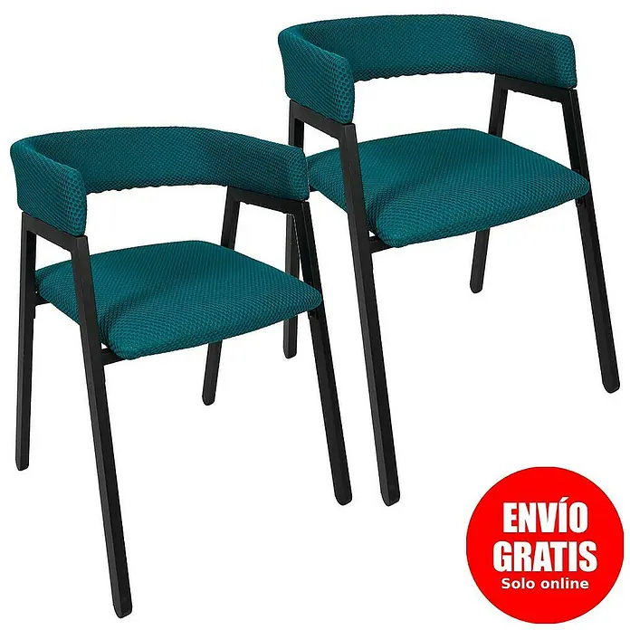 Home Deco Factory Silla Atom - Azul, 2 ud. - Dos elegantes sillas color petróleo con estructura negra y tapizado textil. Asientos modernos para un ambiente elegante.