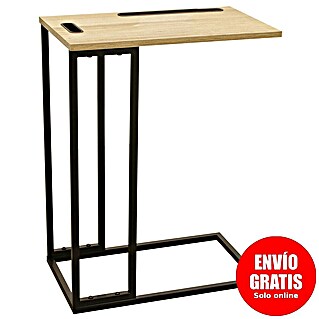 Home Deco Factory Mesa auxiliar (L x An x Al: 28 x 48 x 62,5 cm, Negro/Beige, Con soporte para tablet)