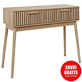 Home Deco Factory Klaus Mesa auxiliar (L x An x Al: 35 x 100 x 80 cm, Marrón, Diseño acanalado)