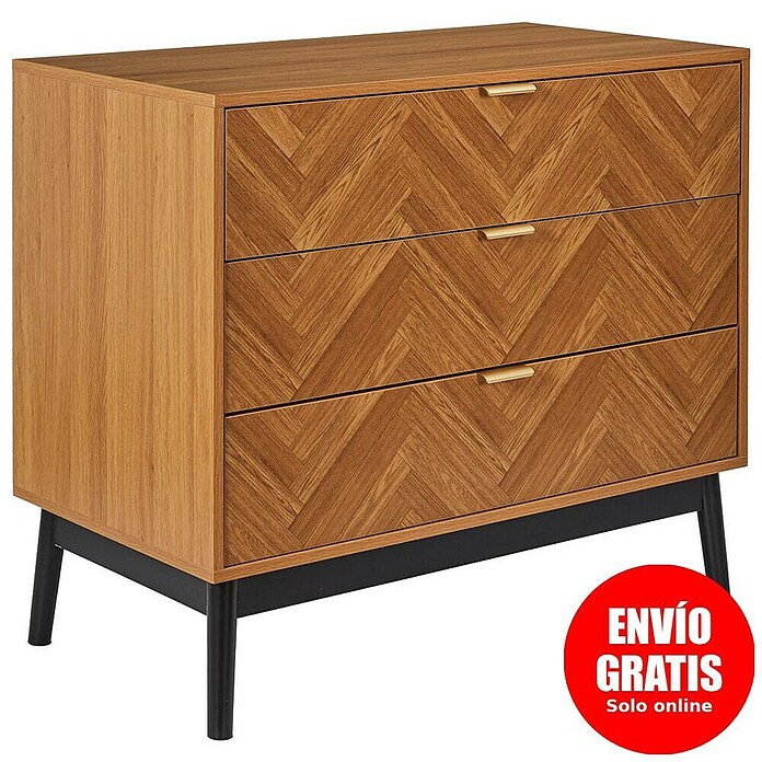 Home Deco Factory Felix Cómoda (L x An x Al: 49 x 90 x 79 cm, MDF, Número de cajones: 3 ud., Acabado en espiga) | BAUHAUS