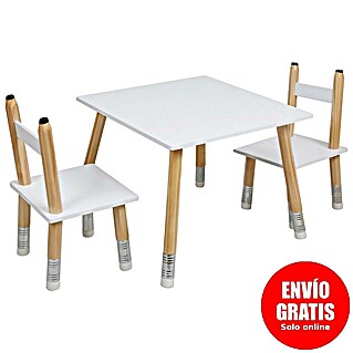 Home Deco Kids Mesa infantil con sillas Lápiz (MDF, Blanco, 3 pzs., Específico para: Niños de 3 a 5 años)