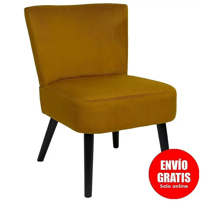 Home Deco Factory Giulia Silla - L x An x Al: 55 x 68 x 76 cm, Mostaza - Silla de pana amarilla con patas negras. Un mueble elegante, ideal para salas de estar o dormitorios.