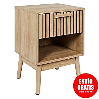 Home Deco Factory Klaus Mesita de noche (L x An x Al: 35 x 40 x 55 cm, Marrón, Número de cajones: 1 ud., Diseño acanalado)