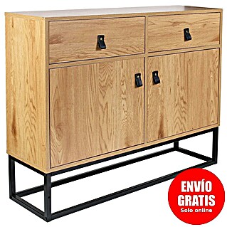Home Deco Factory Abbot Aparador (L x An x Al: 29 x 100 x 80 cm, Marrón/Negro, Número de cajones: 2 ud., Número de puertas: 2 ud.)